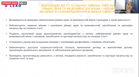 Трансляція вебінару: "Впровадження ґендерного підходу у роботу публічних інституцій громади на прикладі ЦНАП"